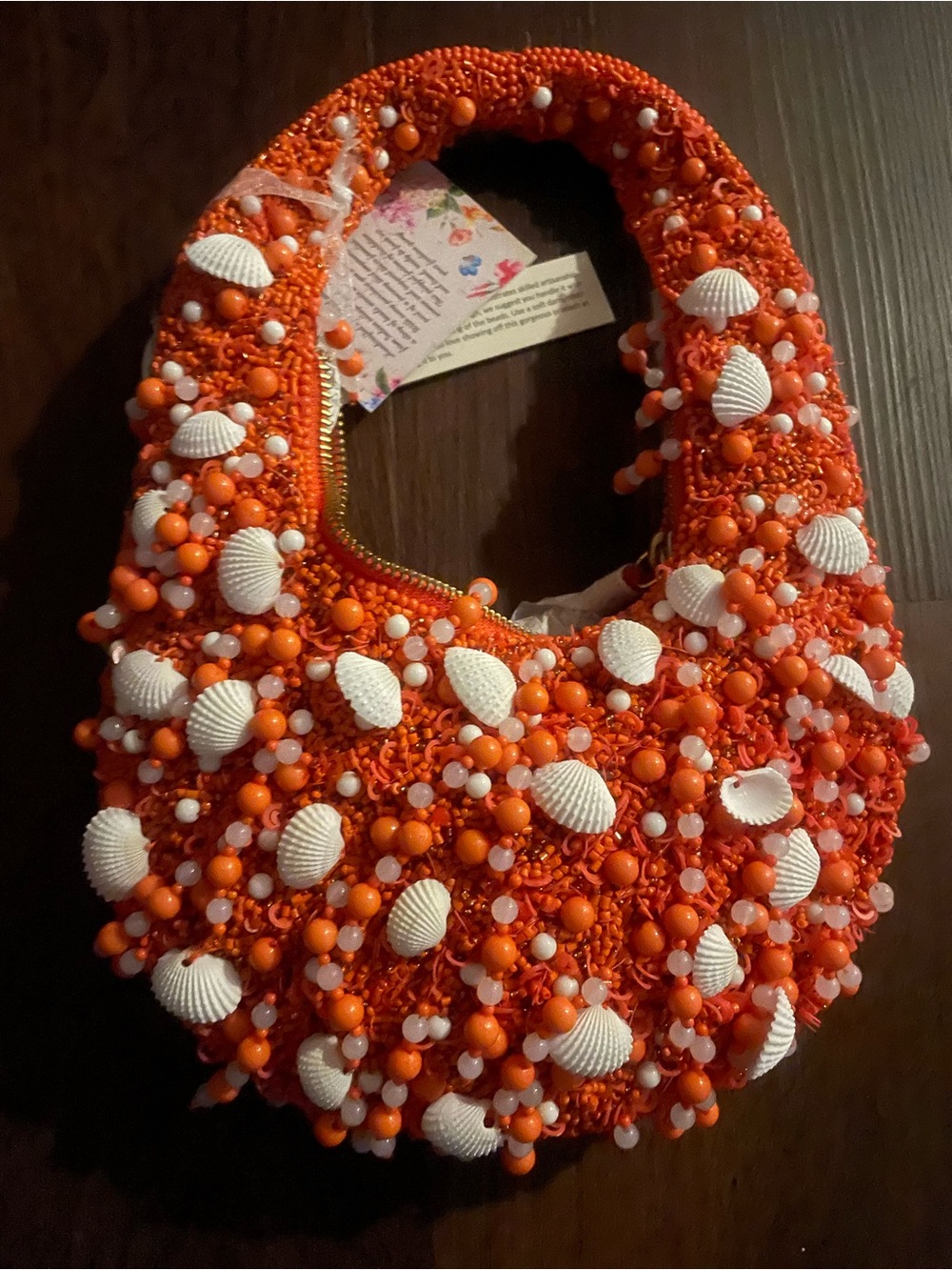 Beaded Orange Shell beaded Bag